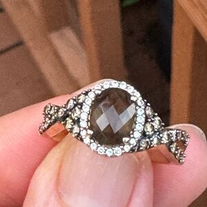 LeVian 14 K Rose, gold and diamonds and chocolate Quartz Ring